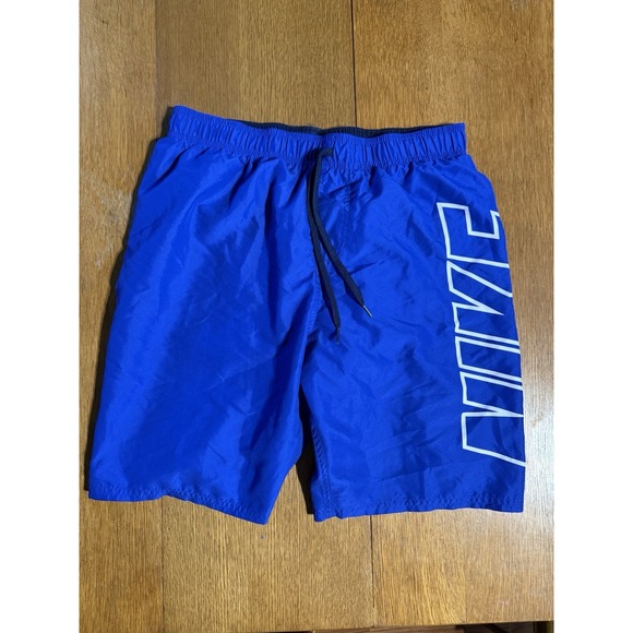 Nike Swim Trunks Men's S Blue Board Shorts Mesh Liner Elastic Waist Logo Print - Picture 1 of 8